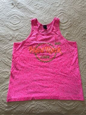 Hard Rock Cafe Hot Pink Patterned Scoop Neck Tank